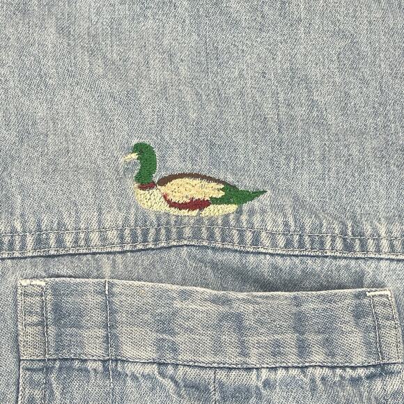 VTG Marlboro Denim Shirt Men Sz M Duck Embroidered Pockets Faded Cowboy Outdoor - Picture 3 of 13